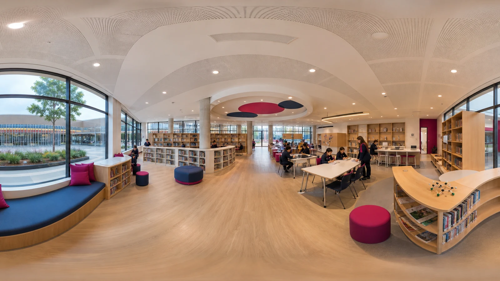 Ejemplo panorámico de un tour virtual por la biblioteca del colegio